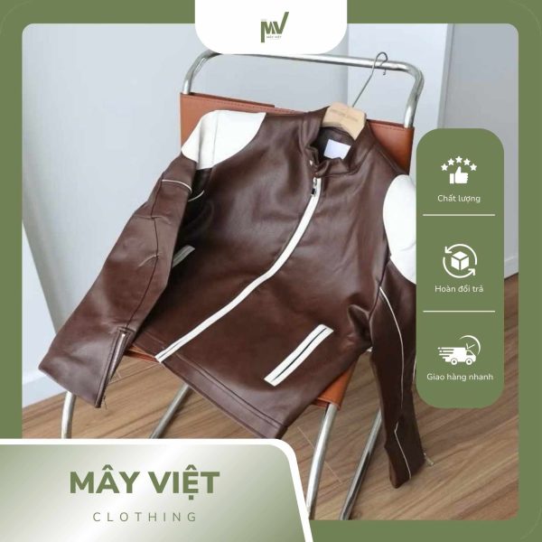 Áo khoác da jacket cổ nút bấm Mây Việt