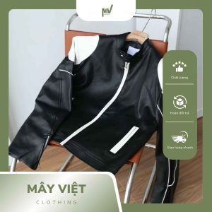 Áo khoác da jacket cổ nút bấm Mây Việt